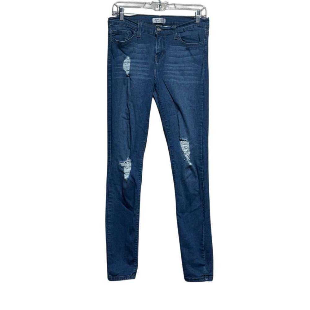 Judy Blue Skinny Jeans Womens 11/30 Dark Wash Distressed Ripped Stretch Denim